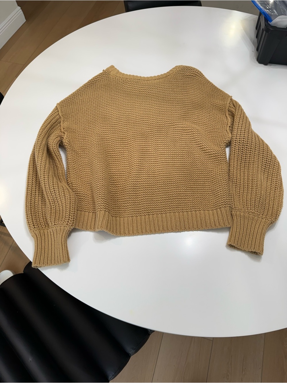 Free People Cable-Knit Scoop Sweater in Camel Brown Size Small - Picture 6 of 7